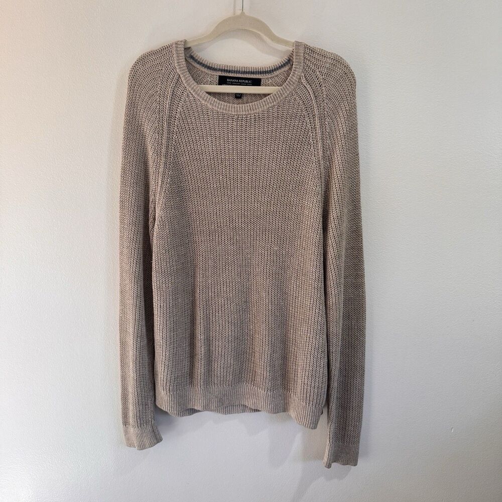 Banana Republic Sweater Mens XL Italian Linen Knit Pullover Crewneck Tan Beige